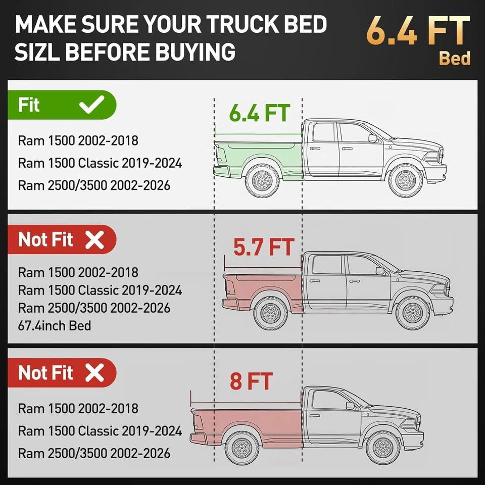 6.4FT Heavy Duty All Weather Truck Bed Mat for Dodge Ram - photo 3