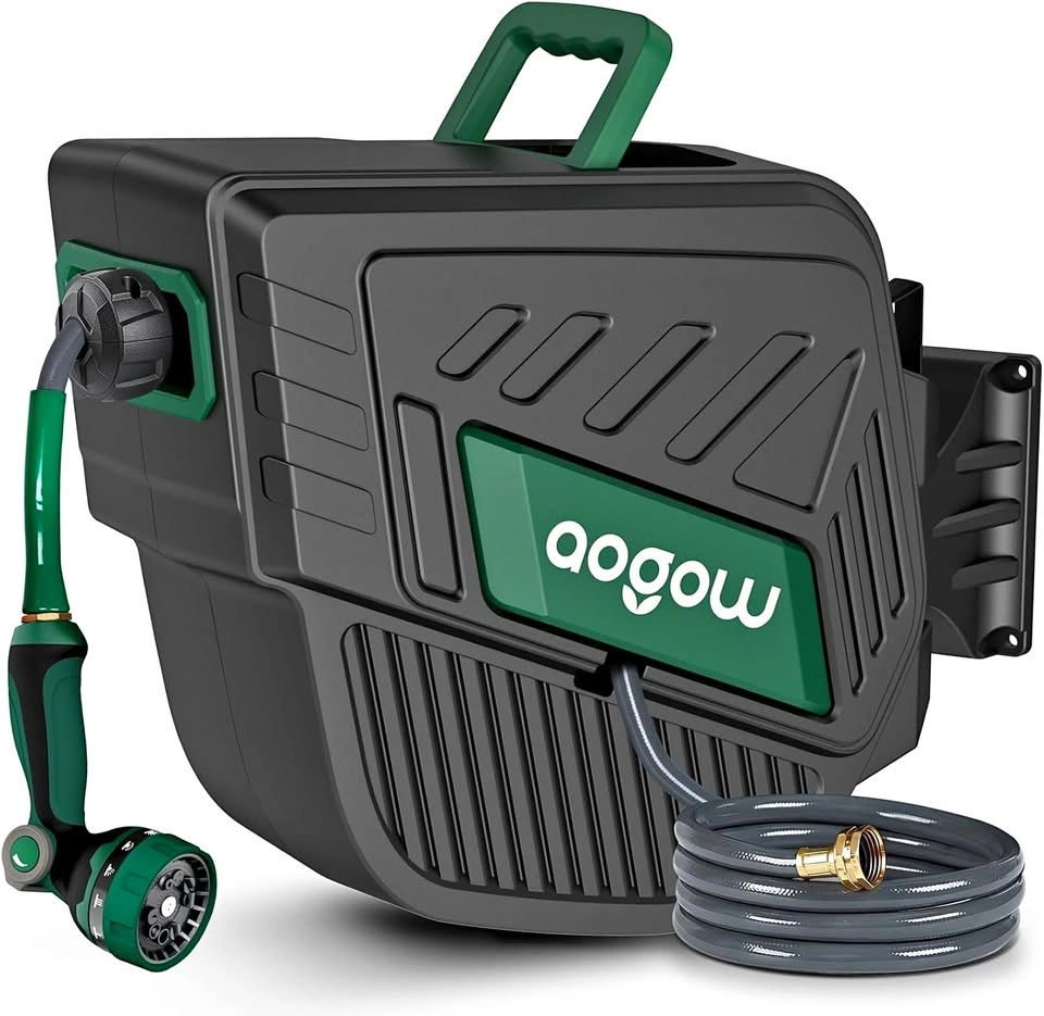 Retractable 100FT Garden Hose Reel with Auto Rewind & Swivel - C