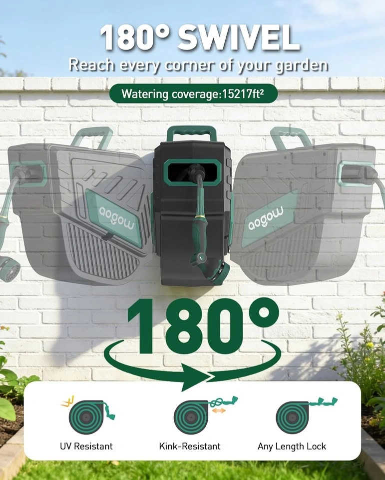 Retractable 100FT Garden Hose Reel with Auto Rewind & Swivel - C - photo 4