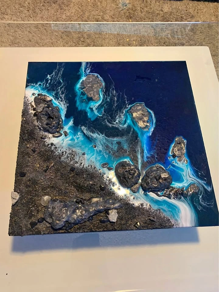 🌊 Handcrafted Resin Ocean Wall Art – Volcanic Shoreline Series 🌊