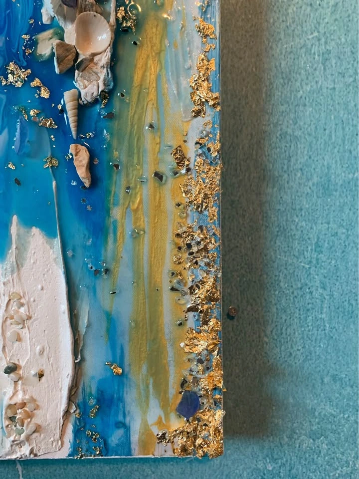Luxury Coastal Resin Art - Seashell & Gold Leaf Ocean Wall State - photo 4