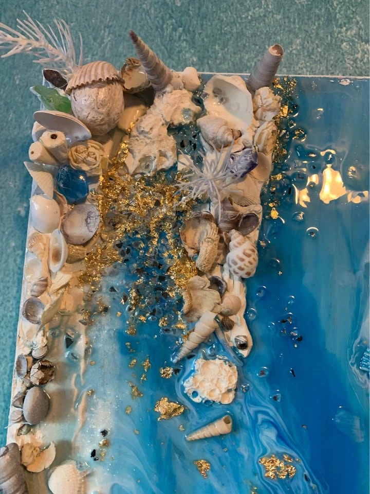 Luxury Coastal Resin Art - Seashell & Gold Leaf Ocean Wall State - photo 5