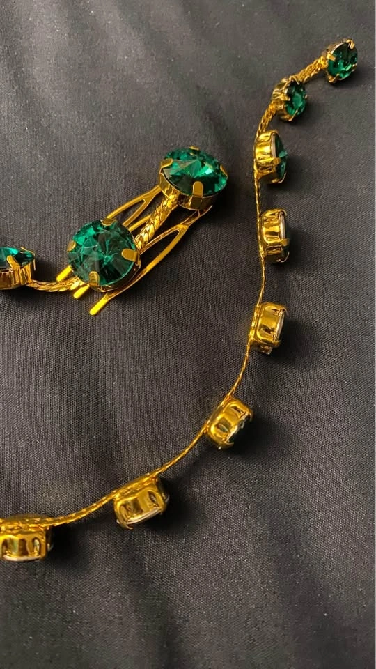 Elegant Green Gold Hair Accessory for Brides Wedding - photo 3