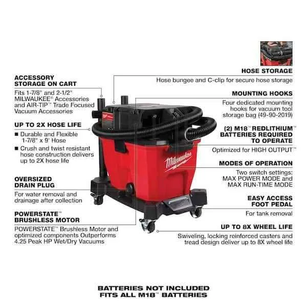 MILWAUKEE M18 FUEL 9 Gallon Dual-Battery Wet/Dry Vacuum image indicator(8)