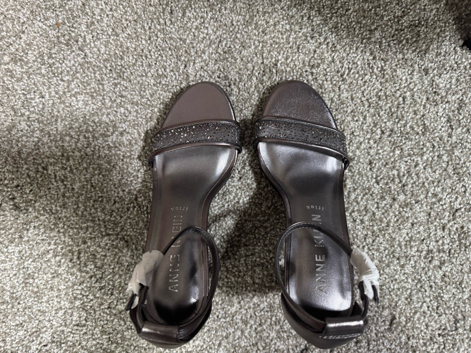 Anne Klein Gray Rhinestone Ankle Strap Block Heels - Women's 7M