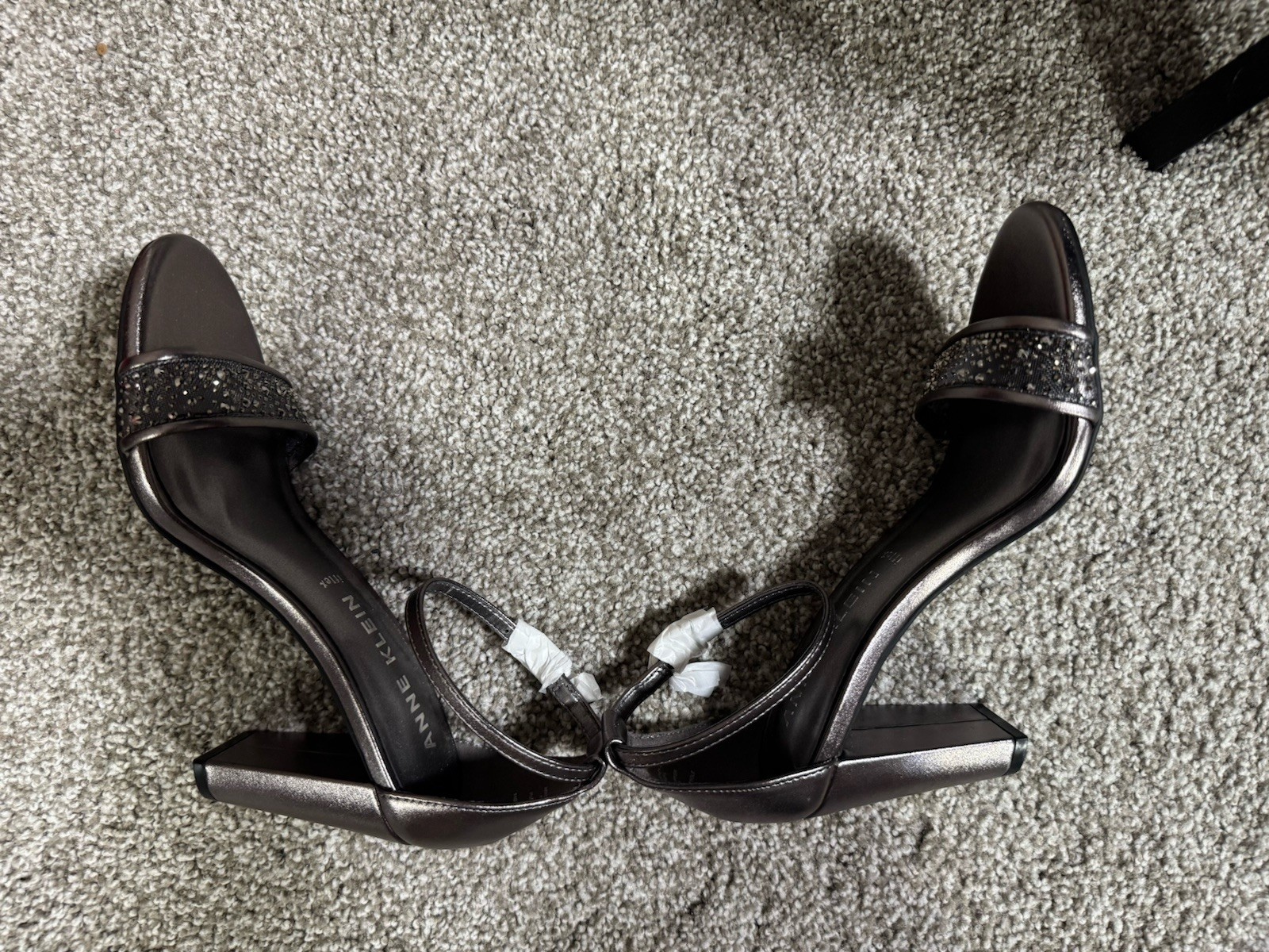 Anne Klein Gray Rhinestone Ankle Strap Block Heels - Women's 7M - photo 2
