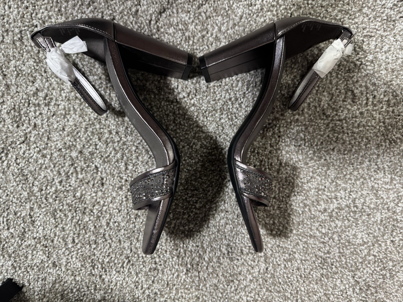 Anne Klein Gray Rhinestone Ankle Strap Block Heels - Women's 7M - photo 3