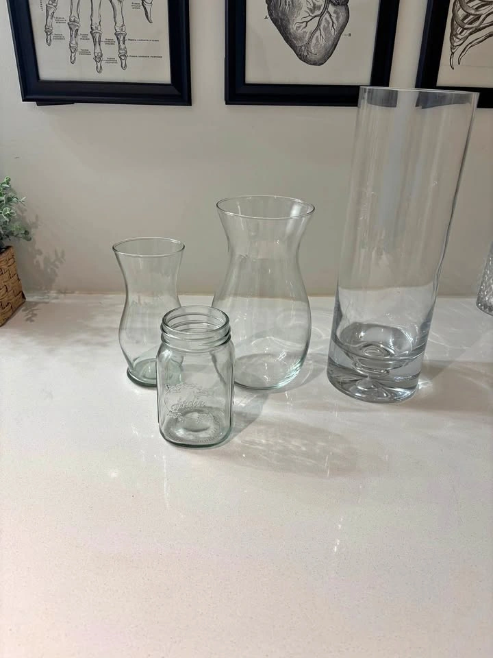 Clear Glass Vases and Jar