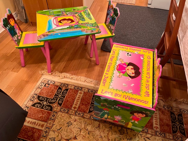 Solid Wood Kid’s Table, Chair and Box Organizer