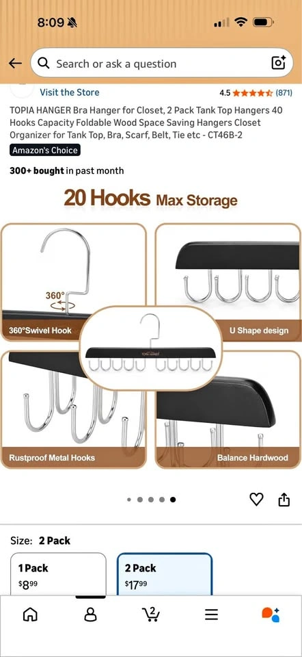TOPIA HANGER Bra & Tank Top Hangers (2 sets of 2-pack)