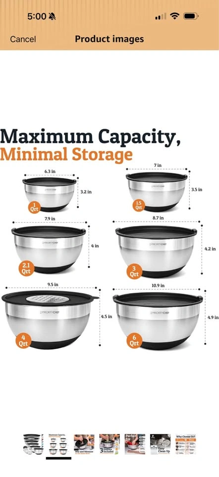 Stainless Steel Kitchen Bowl & Colander Set - photo 5
