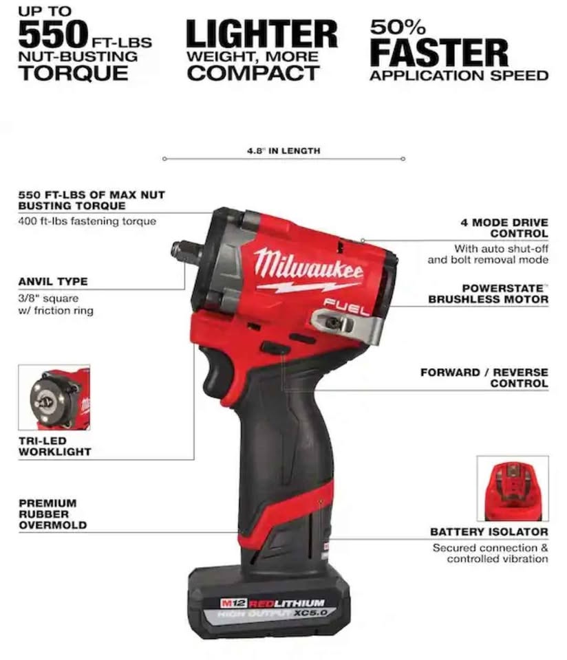 M12 FUEL Stubby Impact Wrench with 2 Batteries - photo 4