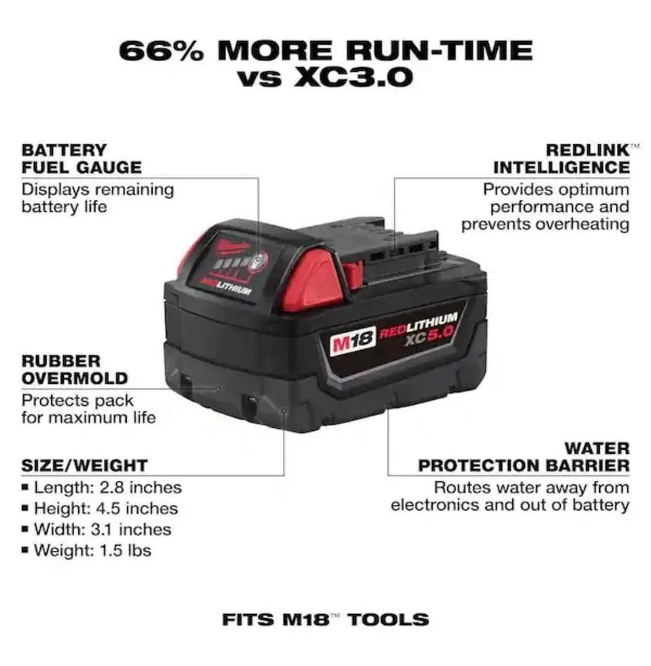 Milwaukee M18 18-Volt 5.0 Ah Lithium-Ion XC Battery image indicator(5)