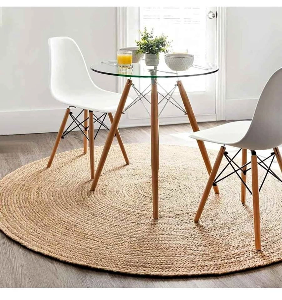 Jute Area Rug 10ft Round Boho Handwoven Rustic Vintage