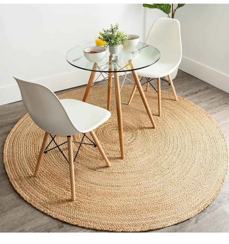 Jute Area Rug 10ft Round Boho Handwoven Rustic Vintage - photo 5