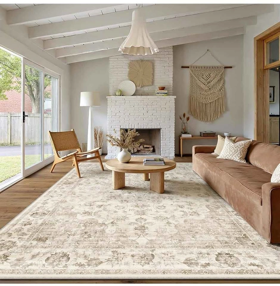 8x10 Washable Area Rug - Beige Floral Vintage - photo 3