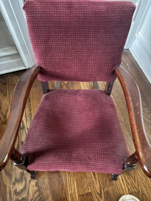 Vintage 1940's Child's Upholstered Wood Rocking Chair - photo 4