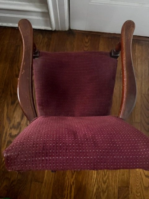 Vintage 1940's Child's Upholstered Wood Rocking Chair - photo 5