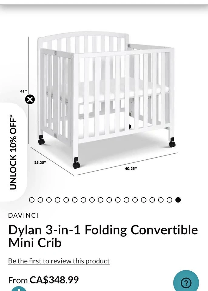 DAVINCI Dylan 3-in-1 Folding Convertible Mini Crib with mattress