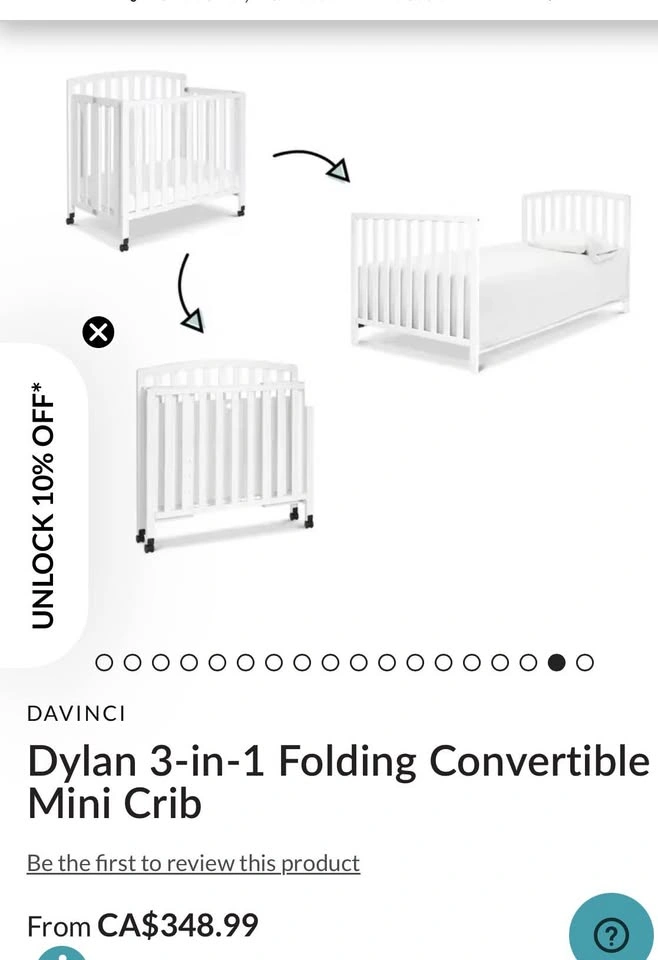 DAVINCI Dylan 3-in-1 Folding Convertible Mini Crib with mattress - photo 2