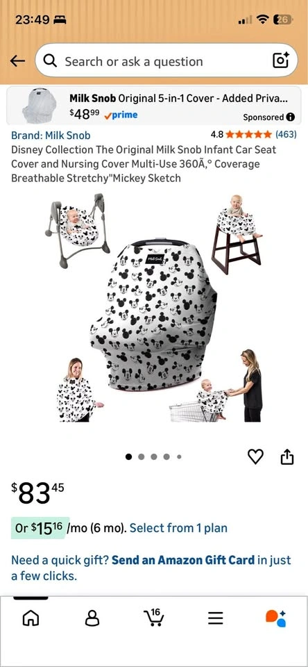 Milk Snob Disney Mickey Sketch 5-in-1 Car Seat & Nursing Cover