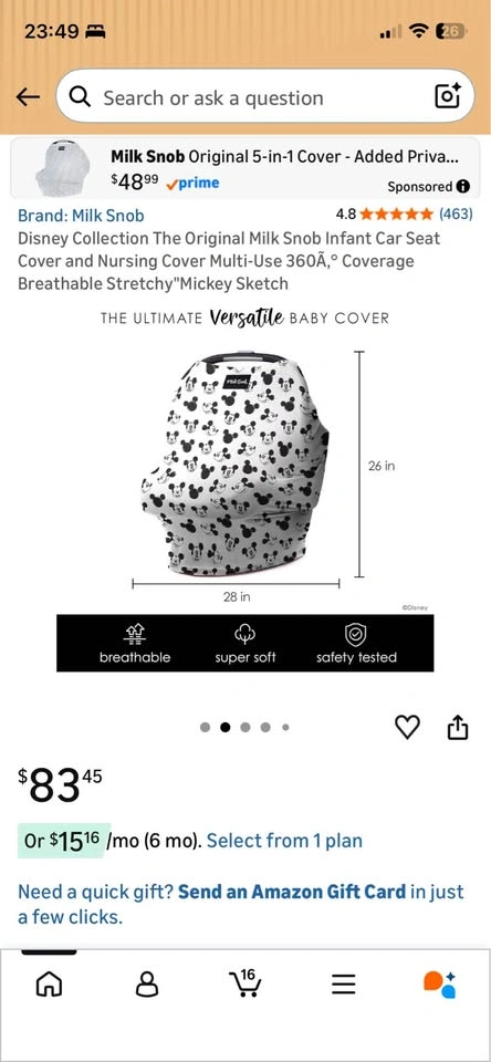 Milk Snob Disney Mickey Sketch 5-in-1 Car Seat & Nursing Cover - photo 2