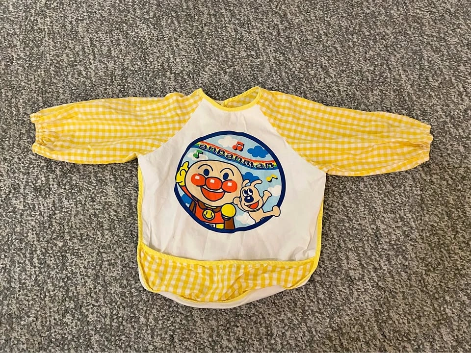 Anpanman Long Sleeve Baby Bib Yellow Gingham