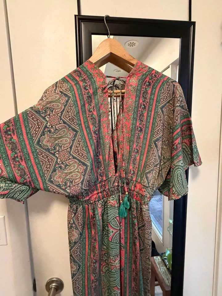 Boho Paisley Coral Green Maxi Dress - photo 3