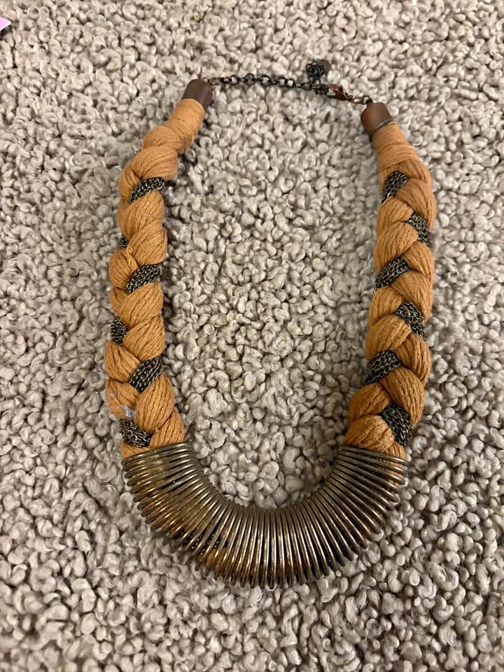 Braided Fabric and Metal Statement Necklace