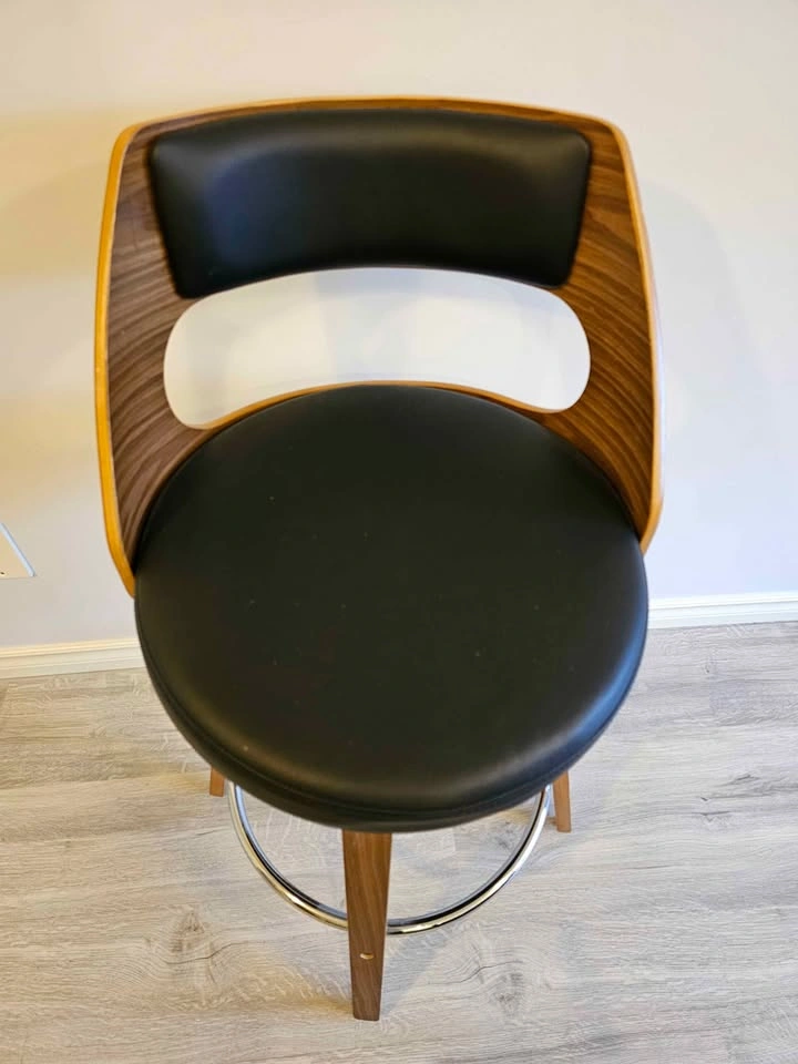 Walnut and faux leather swivel bar stool - photo 2