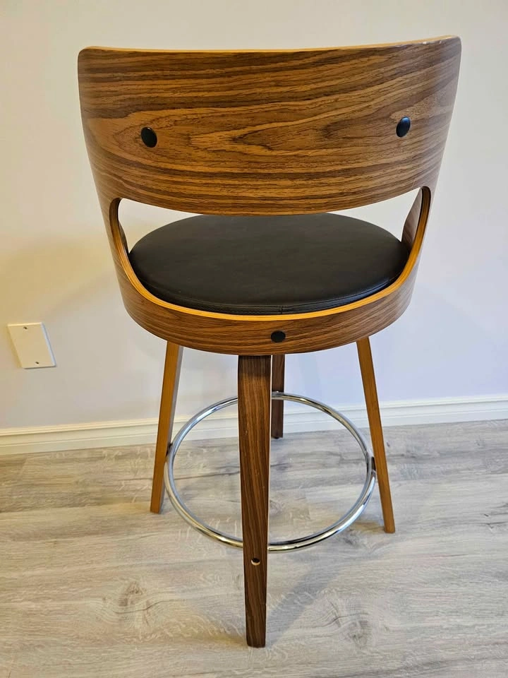 Walnut and faux leather swivel bar stool - photo 3