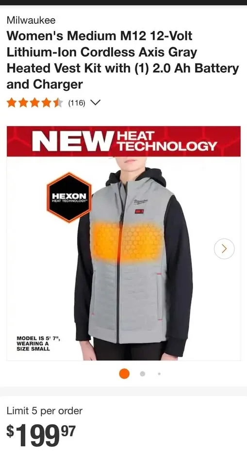 Milwaukee Womens medium M12 Cordless Axis grey Heated Vest Kit image indicator(7)