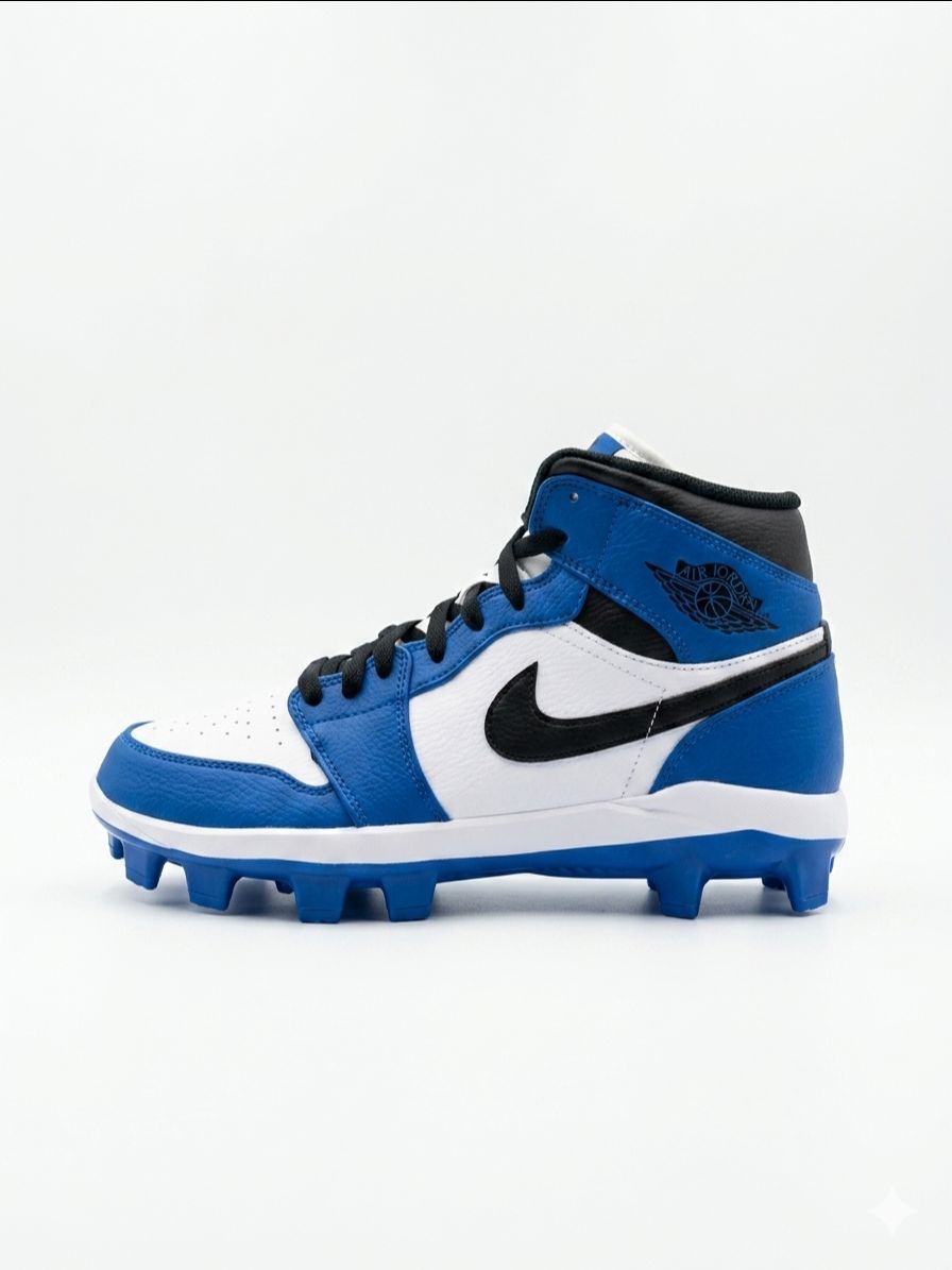 Blue & White Jordan 1 Baseball Cleats Size 8 - photo 4