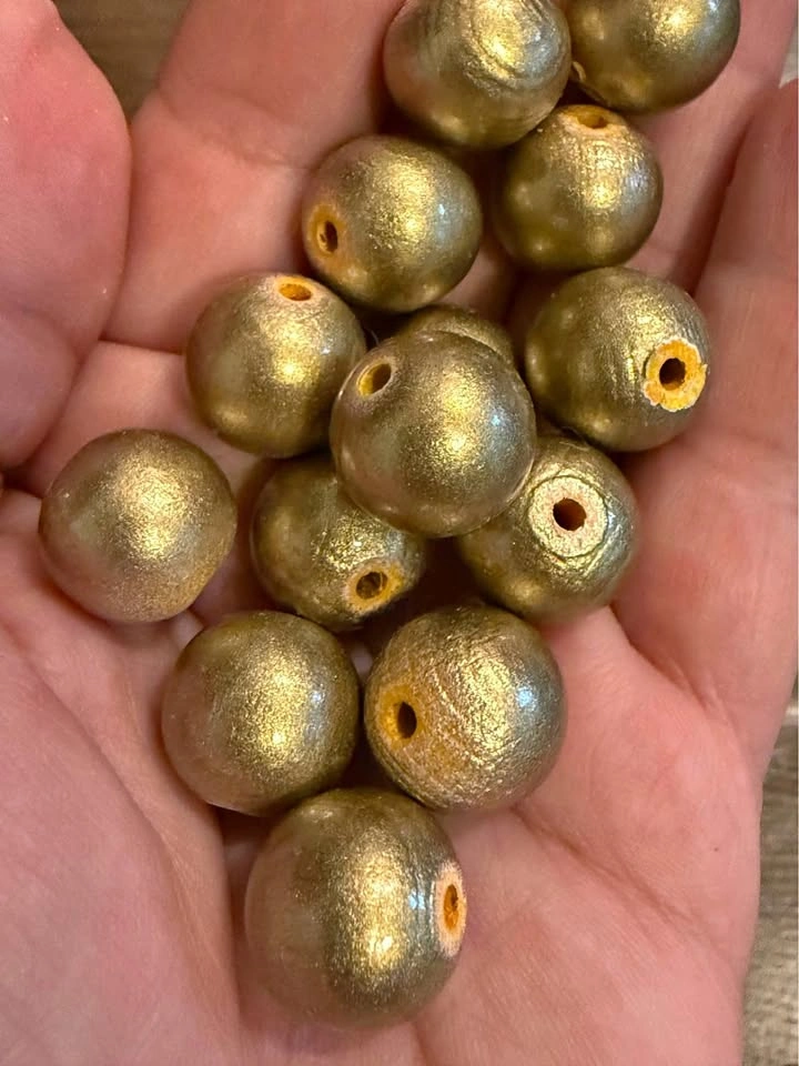 Lot of 100 Gold Colour Round Wood Craft Beads