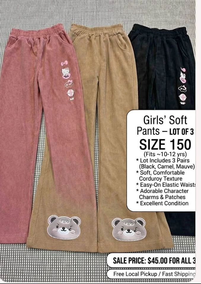 Lot of 3 Girls Corduroy Pants - Size 150 (10-12 yrs)
