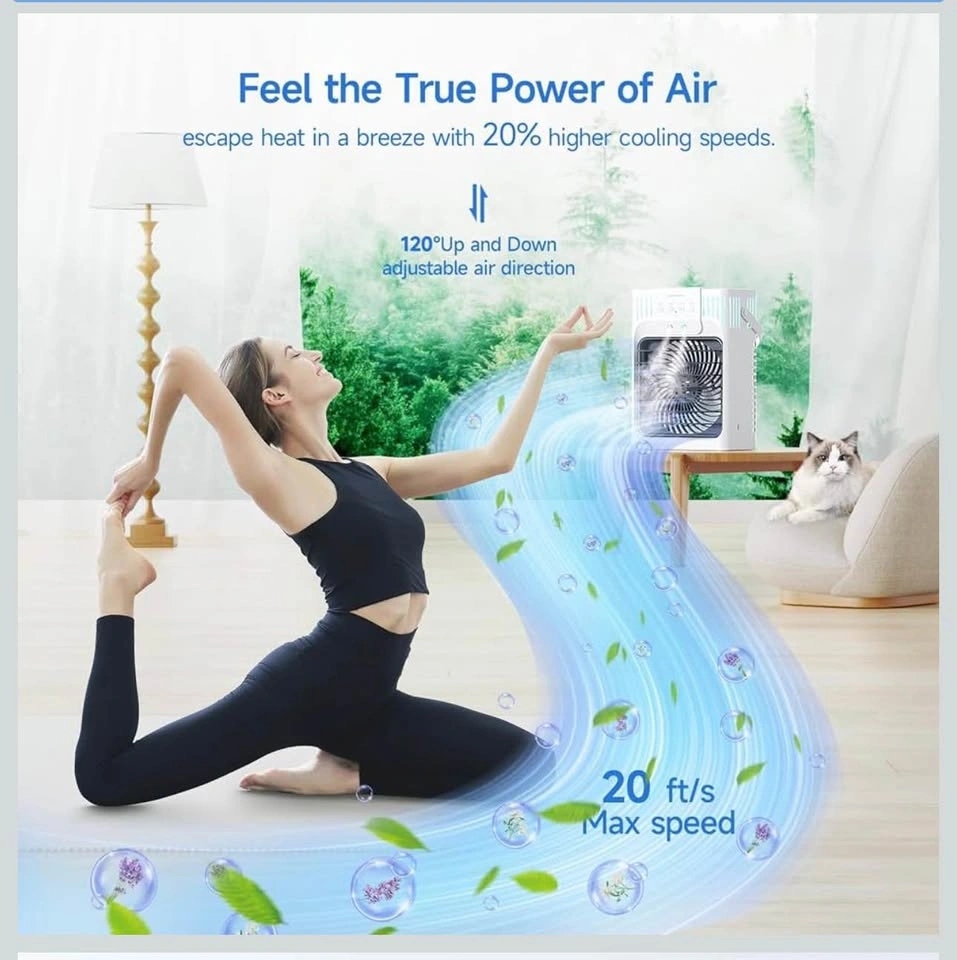 Portable Air Cooler Fan, 3 Speeds, 1200ml, White - photo 5