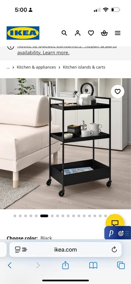 Ikea NISSAFORS trolley, Utility cart, black