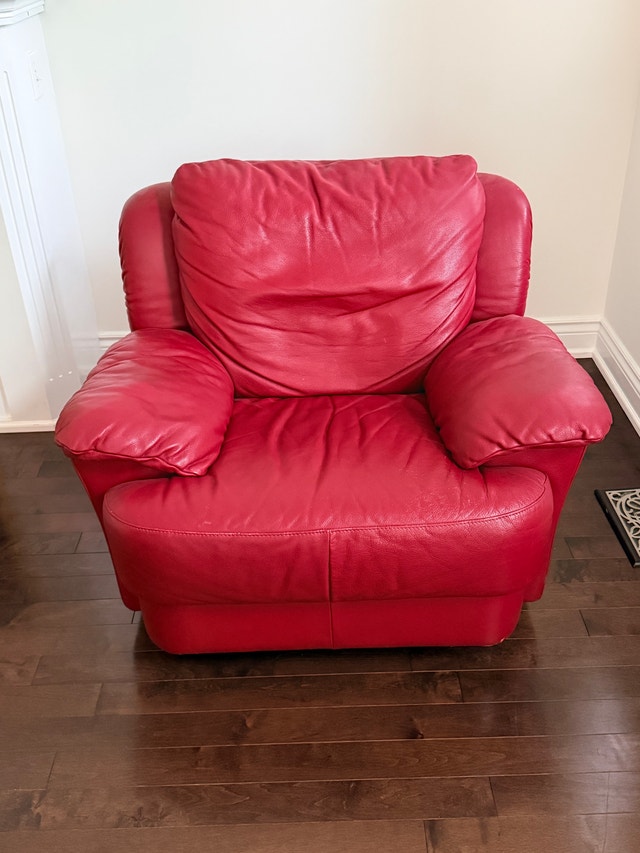 Red Leather Arm Chairs with pillows - photo 3