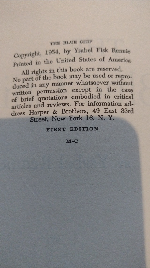The Blue Chip by Ysabel Rennie - 1954 First Edition - photo 4