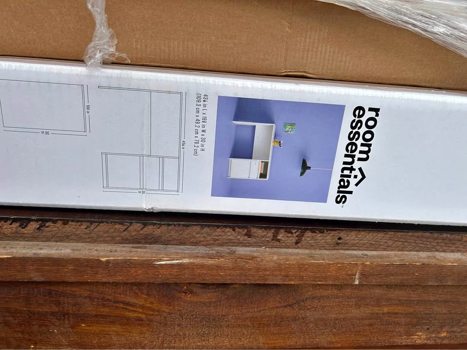 New in Box White Wood Desk with Drawer Storage
