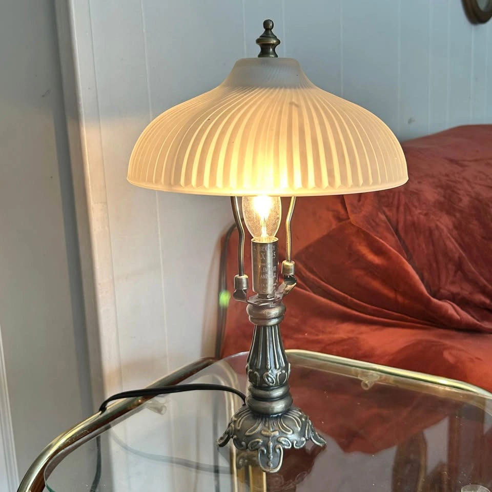 Vintage Table Lamp with Fluted Glass Shade - photo 3