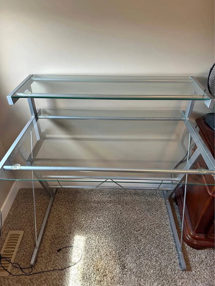Metal and Glass Top Home Office Computer Desk
