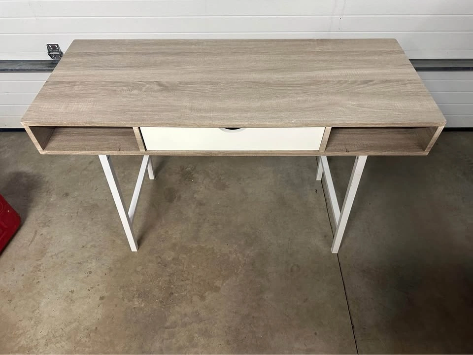 Modern Wood and White Metal Desk with Drawer - photo 2