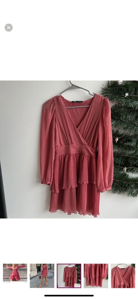 Zara Pink Ruffled Dotted Mesh Dress - XS - photo 3