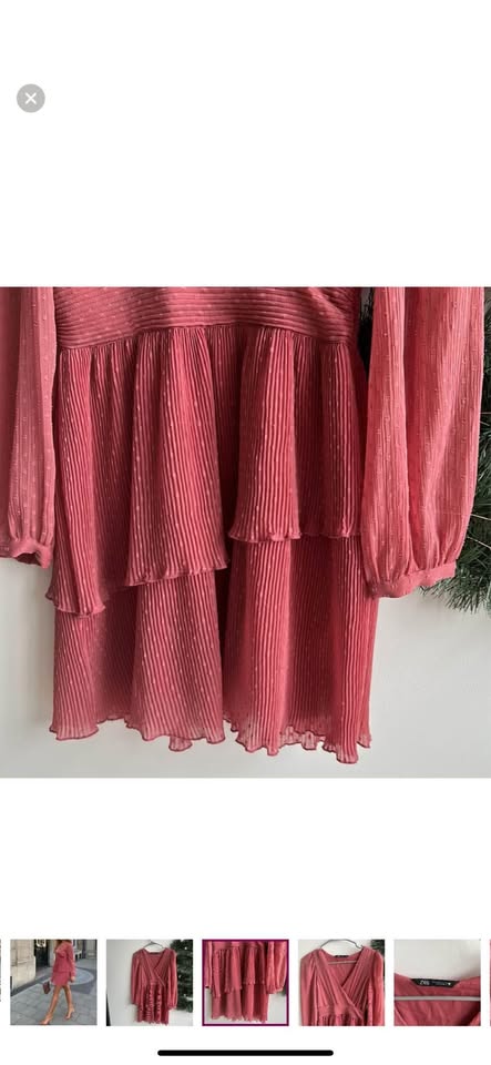 Zara Pink Ruffled Dotted Mesh Dress - XS - photo 4