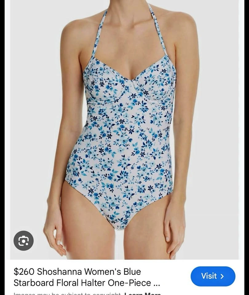 NEW Shoshanna Blue Floral Halter One-Piece Swimsuit