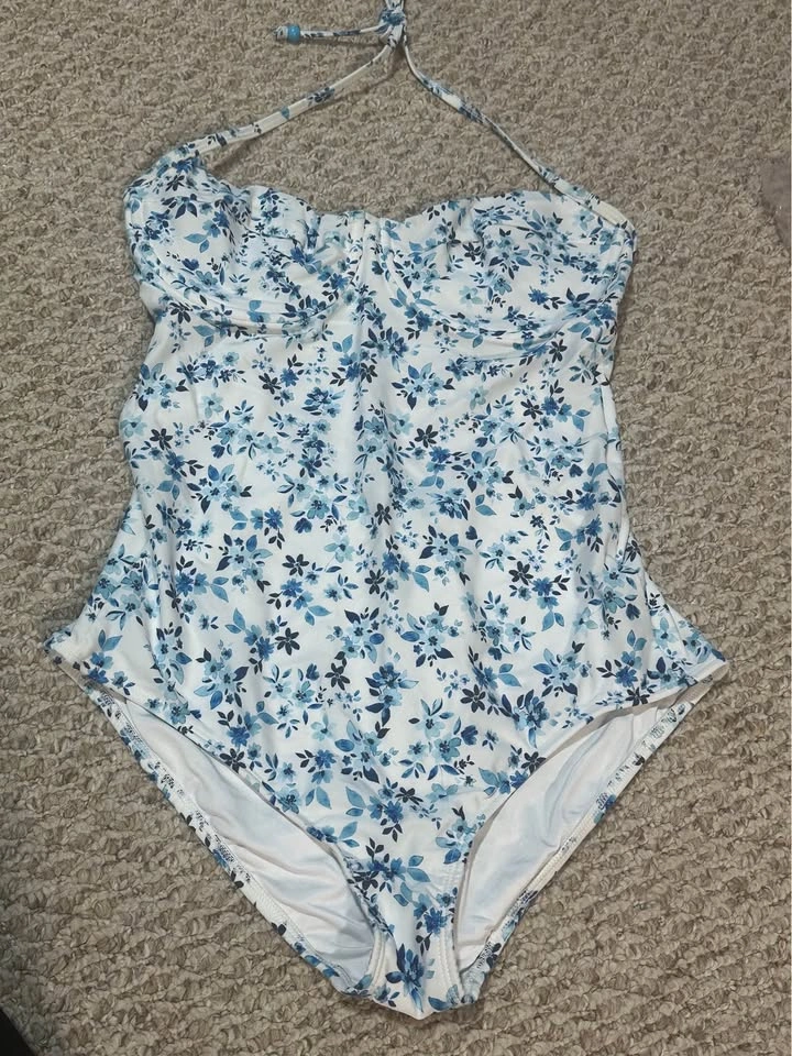 NEW Shoshanna Blue Floral Halter One-Piece Swimsuit - photo 2