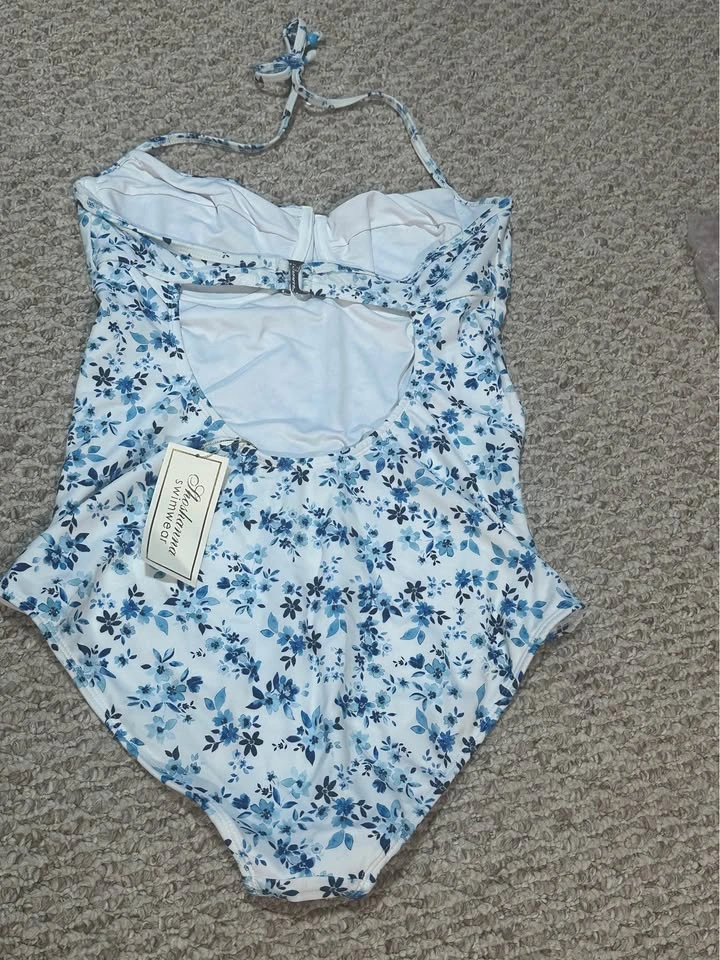 NEW Shoshanna Blue Floral Halter One-Piece Swimsuit - photo 3