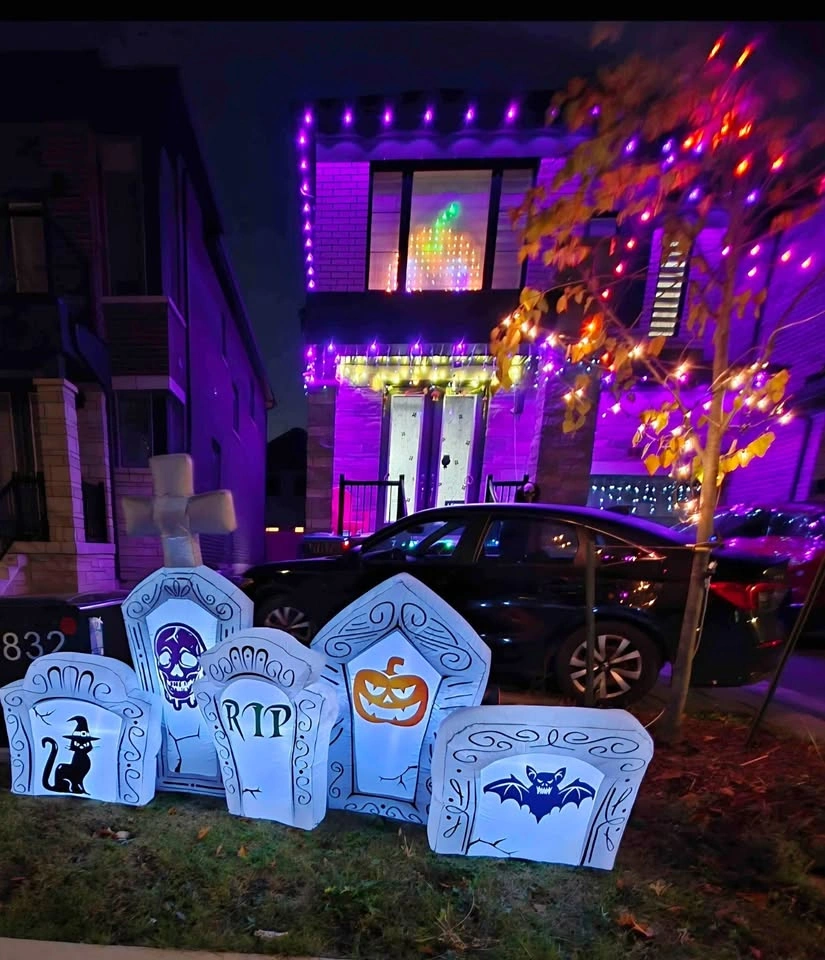 8ft Halloween Inflatable Tombstone Scene with Flashing Lights