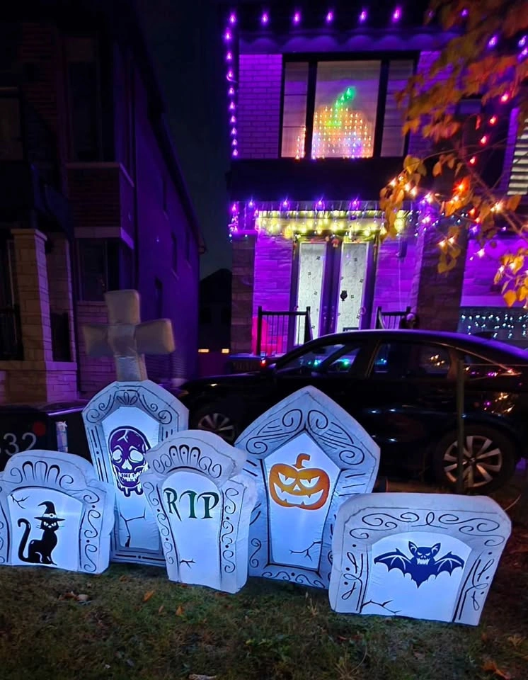 8ft Halloween Inflatable Tombstone Scene with Flashing Lights - photo 2
